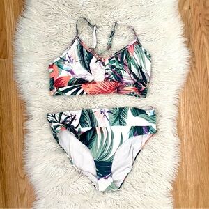 CALIA by Carrie Underwood 2 Piece Bikini Set Top Bottom White Floral Size Large